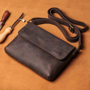Bolsa Transversal Masculina Couro Legítimo Artesanal Texas Marrom - Machimelo