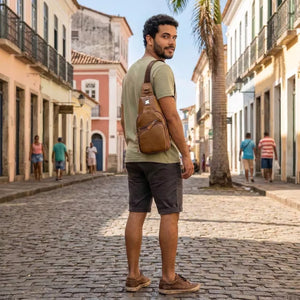 Bolsa Transversal Masculina De Couro Legítimo Angra Uso Costas