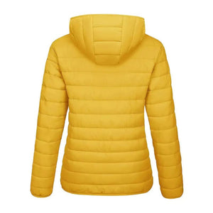 Jaqueta Puffer Feminina Com Capuz Leve Costas