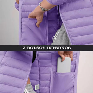 Jaqueta Puffer Feminina Com Capuz Leve Bolso Interno