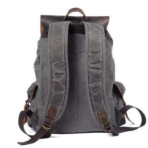 Mochila de Lona Encerada e Couro Legítimo Vintage Impermeável Para Notebook 15.6 Polegadas - Machimelo
