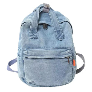 Mochila Feminina Pequena Jeans Flora Azul Claro - Machimelo
