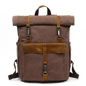 Mochila Para Notebook 15.6 Polegadas Em Lona E Couro Canastra Marrom - Machimelo