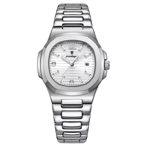 Relógio de Pulso Feminino Nautilus Poedagar Pulseira Prata Com Mostrador Branco