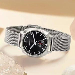 Relógio Feminino Prata Aurora Preto detalhes