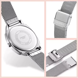 Relógio Feminino Prata Aurora Rosa detalhes