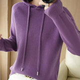 Blusa Feminina Manga Longa Casual Com Capuz Roxo