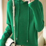 Blusa Feminina Manga Longa Casual Com Capuz Verde