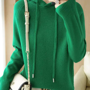 Blusa Feminina Manga Longa Casual Com Capuz Verde