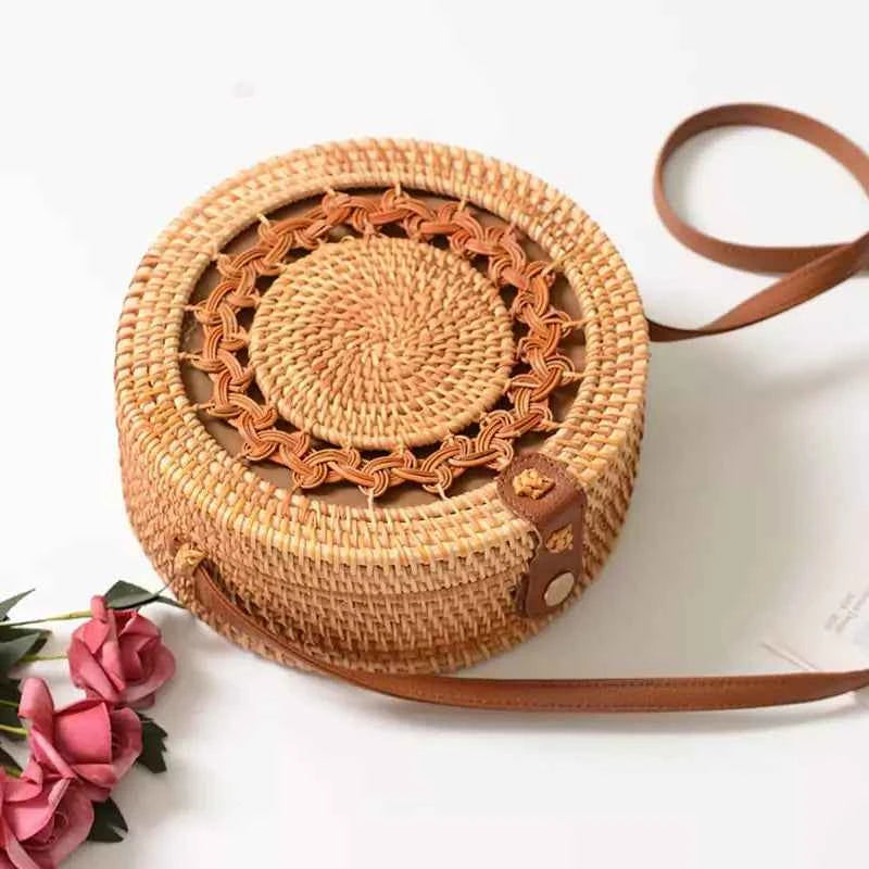Bolsa De Palha Feminina Redonda