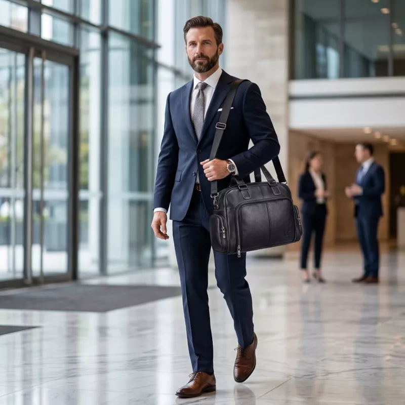 Bolsa Para Notebook De Couro Masculina 14 Polegadas Apolo Homem Usando