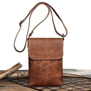 Bolsa Pequena Masculina Couro Legítimo Artesanal Montana Marrom