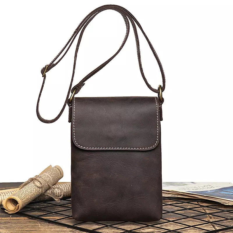 Bolsa Masculina Transversal Couro Legítimo Artesanal Montana Café