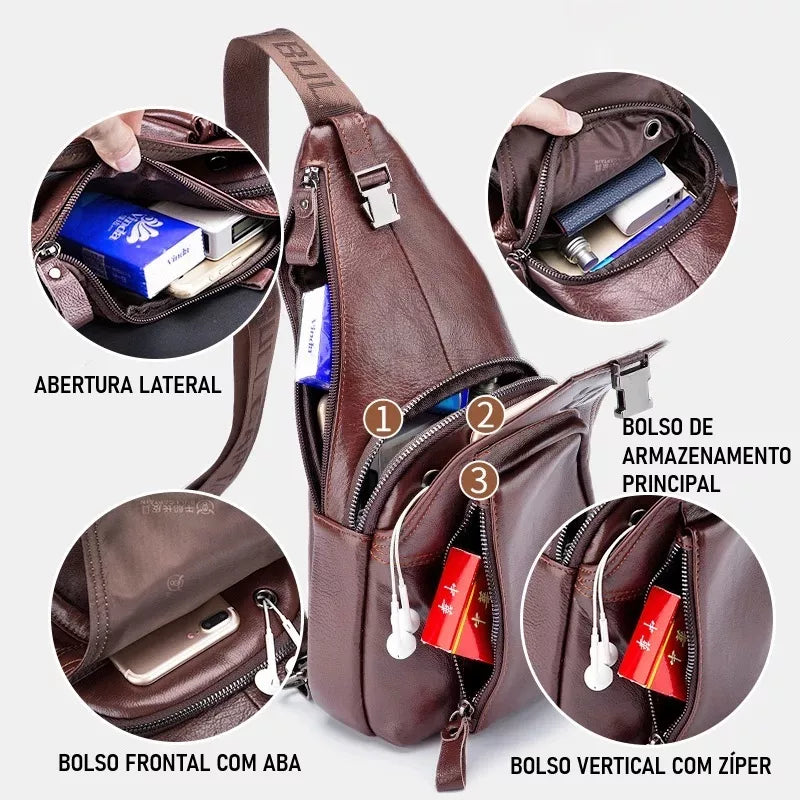Bolsa Transversal Masculina Em Couro Tauro - Machimelo