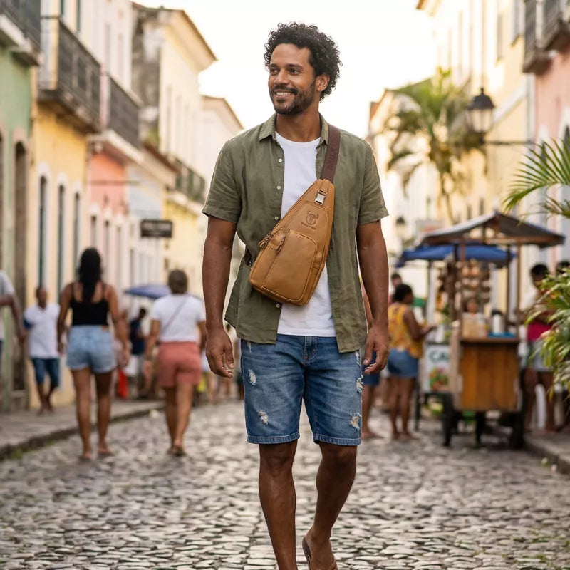 Bolsa Transversal Masculina Em Couro Tauro - Machimelo
