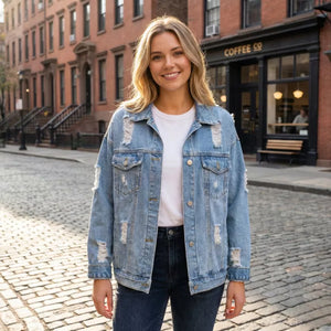 Jaqueta Jeans Feminina Com Desenho Floral E Lantejoulas