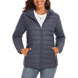 Jaqueta Puffer Feminina Com Capuz Cinza