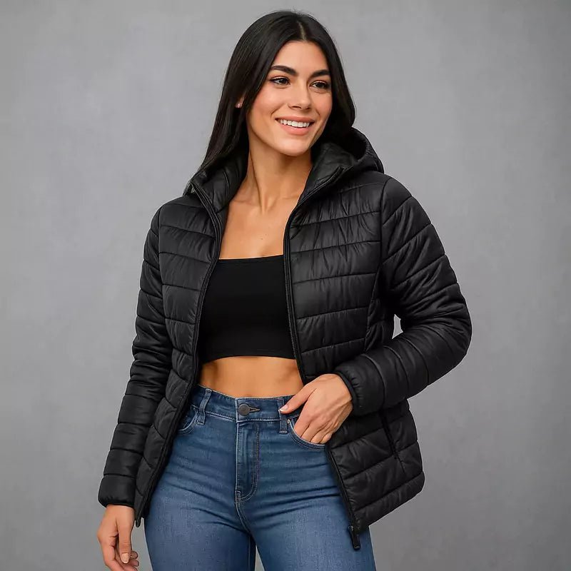 Jaqueta Puffer Feminina Com Capuz