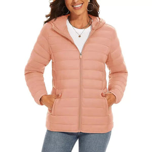 Jaqueta Puffer Feminina Com Capuz Rosa