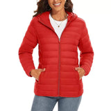 Jaqueta Puffer Feminina Com Capuz Vermelho