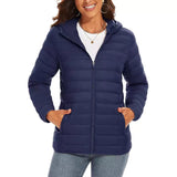 Jaqueta Puffer Feminina Com Capuz Leve Azul Marinho