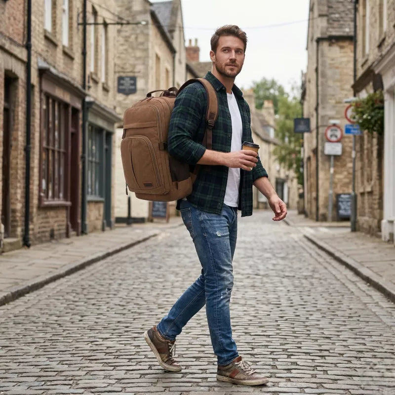 Mochila de Viagem Masculina Para Notebook de Lona Multifuncional Machimelo Homem Usando