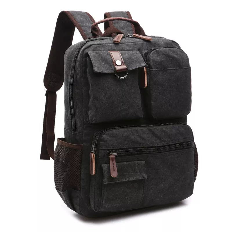 Mochila Masculina Lona Vintage Resistente Preto