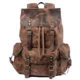 Mochila de Lona Encerada e Couro Legítimo Vintage Impermeável Para Notebook 15.6 Polegadas Marrom - Machimelo