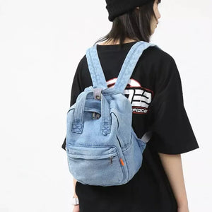 Mochila Feminina Pequena Jeans Flora - Machimelo