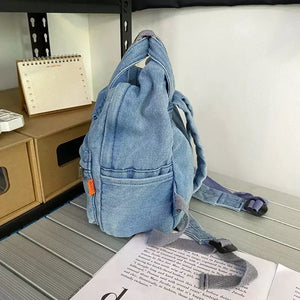 Mochila Feminina Pequena Jeans Flora - Machimelo