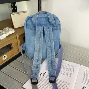 Mochila Feminina Pequena Jeans Flora - Machimelo