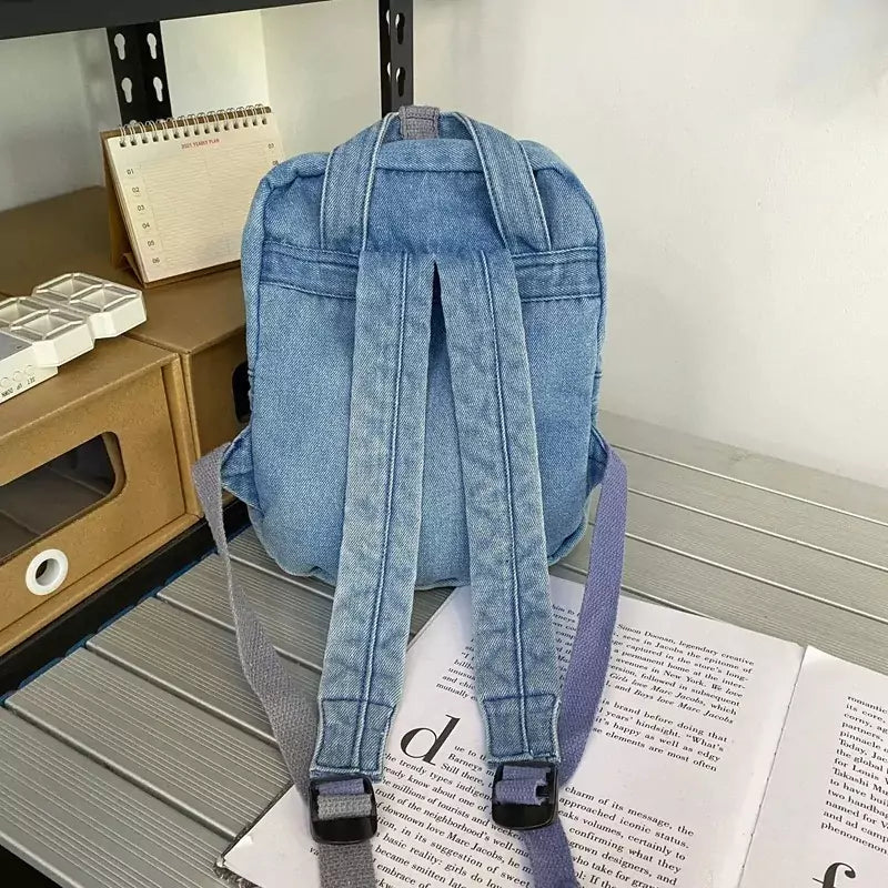 Mochila Feminina Pequena Jeans Flora - Machimelo