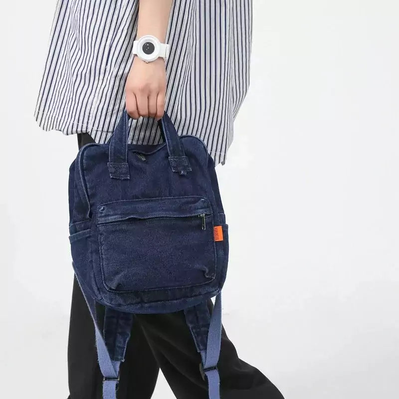 Mochila Feminina Pequena Jeans Flora - Machimelo
