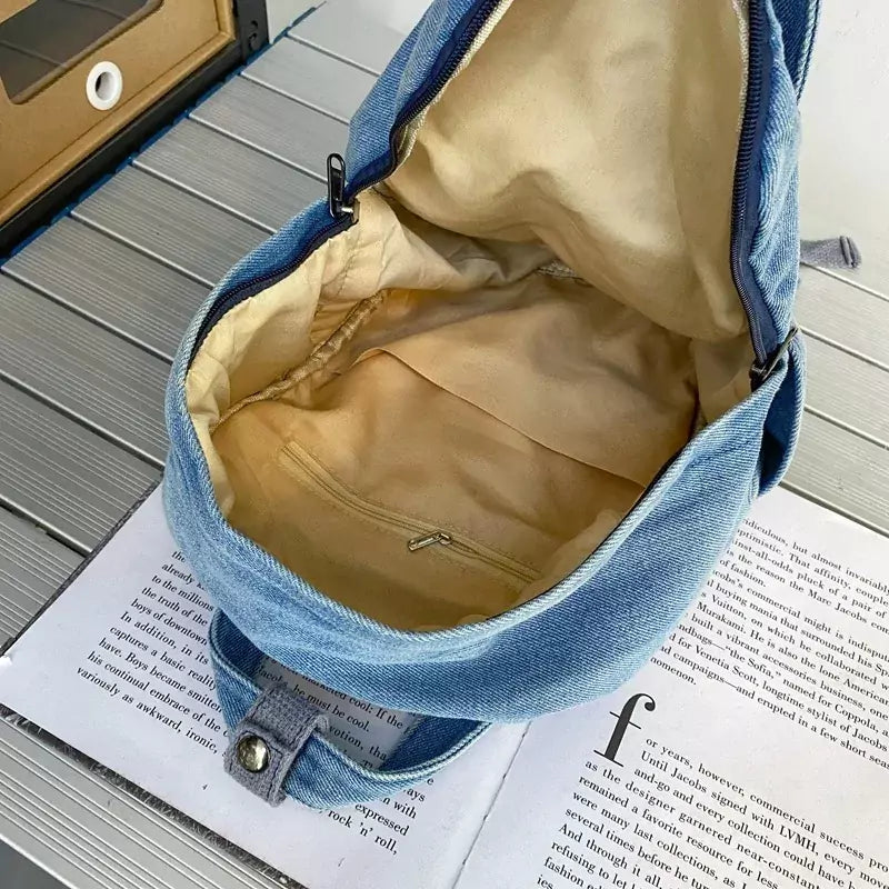 Mochila Feminina Pequena Jeans Flora - Machimelo