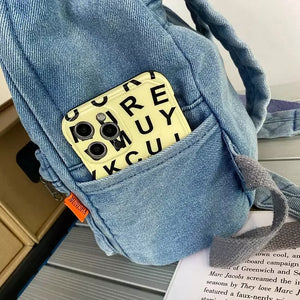 Mochila Feminina Pequena Jeans Flora - Machimelo