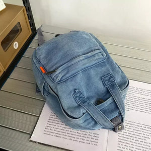 Mochila Feminina Pequena Jeans Flora - Machimelo