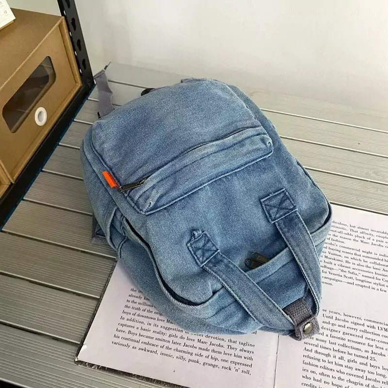 Mochila Feminina Pequena Jeans Flora - Machimelo