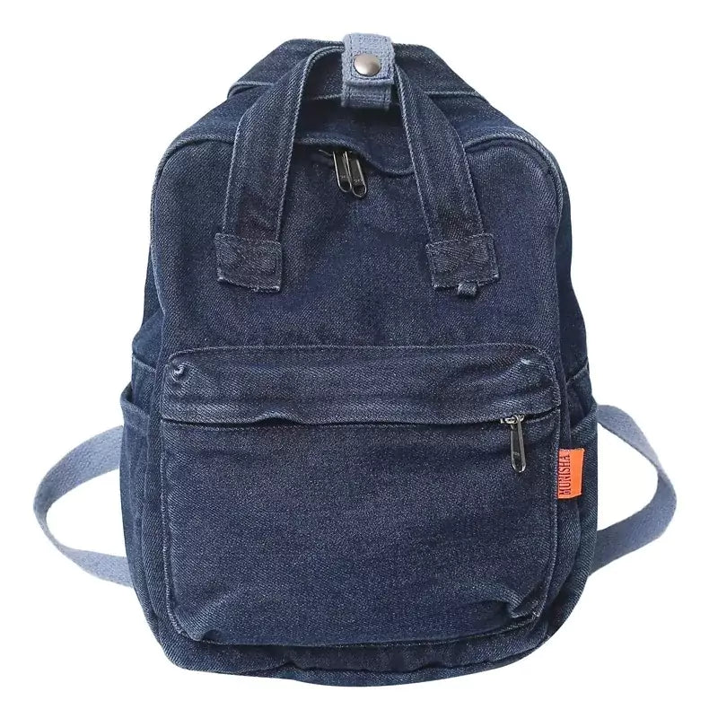 Mochila Feminina Pequena Jeans Flora Azul Marinho - Machimelo