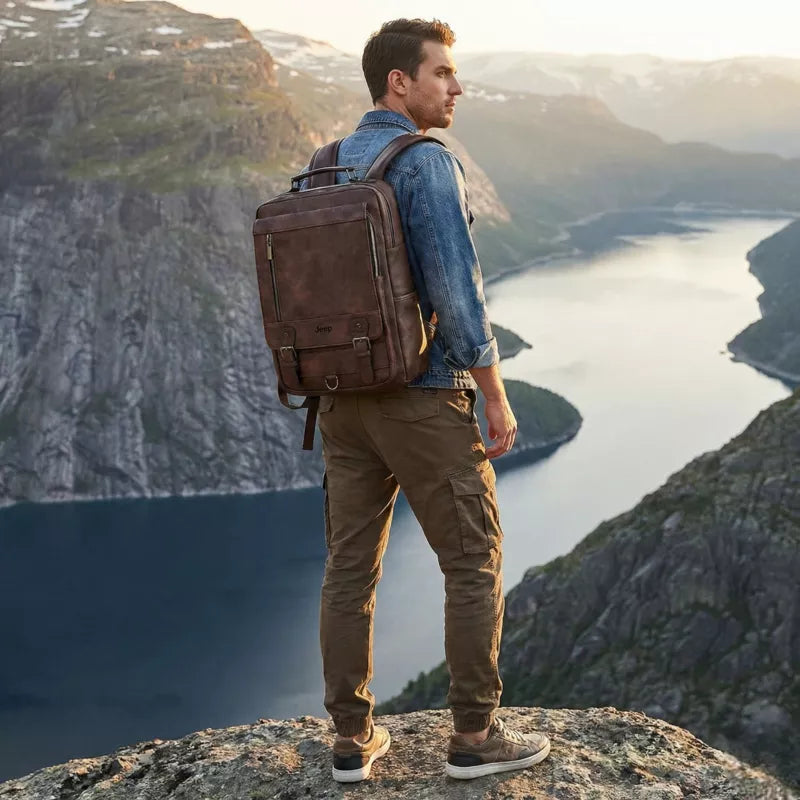 Mochila Masculina de Couro Jeep Para Notebook 15.6 Polegadas Machimelo