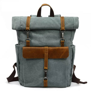 Mochila Para Notebook 15.6 Polegadas Em Lona E Couro Canastra Azul - Machimelo
