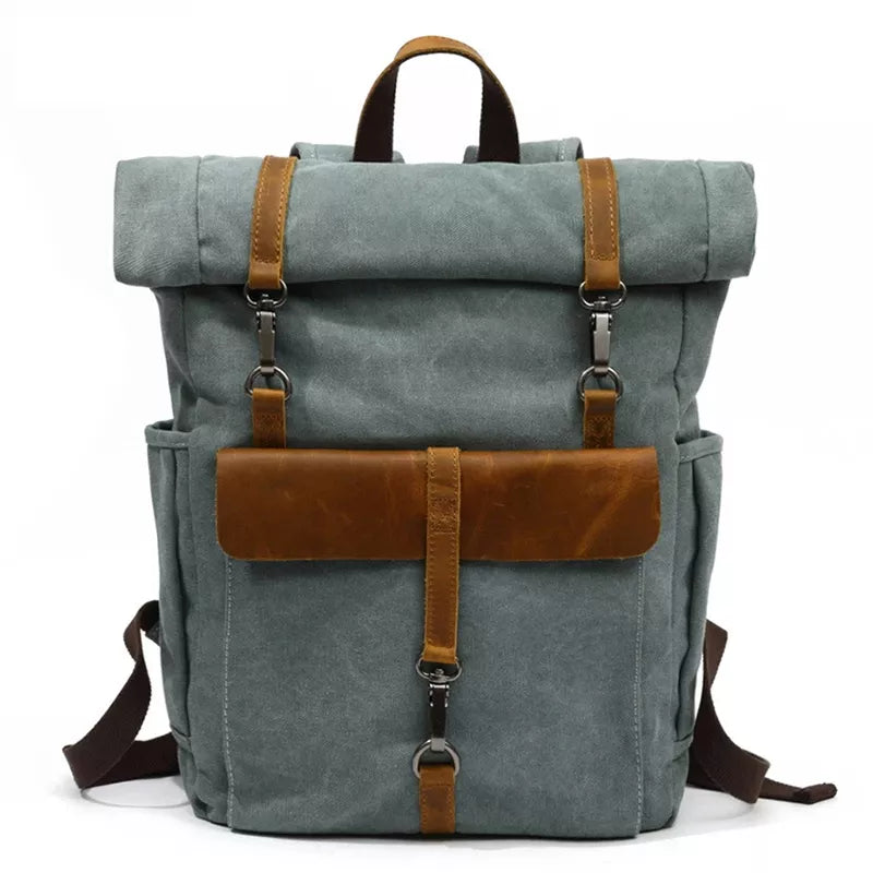 Mochila Para Notebook 15.6 Polegadas Em Lona E Couro Canastra Azul - Machimelo