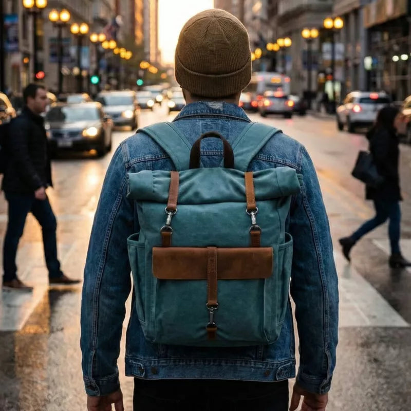 Mochila Para Notebook 15.6 Polegadas Em Lona E Couro Canastra - Machimelo
