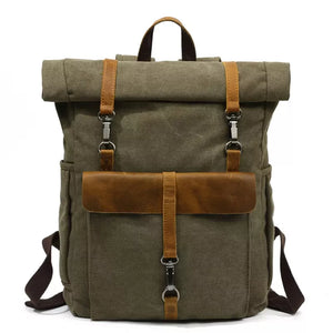 Mochila Para Notebook 15.6 Polegadas Em Lona E Couro Canastra Verde - Machimelo