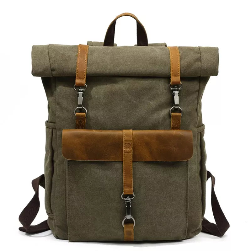 Mochila Para Notebook 15.6 Polegadas Em Lona E Couro Canastra Verde - Machimelo