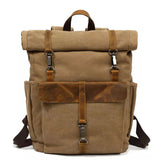 Mochila Para Notebook 15.6 Polegadas Em Lona E Couro Canastra Khaki - Machimelo