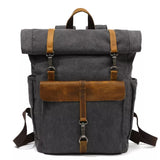 Mochila Para Notebook 15.6 Polegadas Em Lona E Couro Canastra Preta - Machimelo