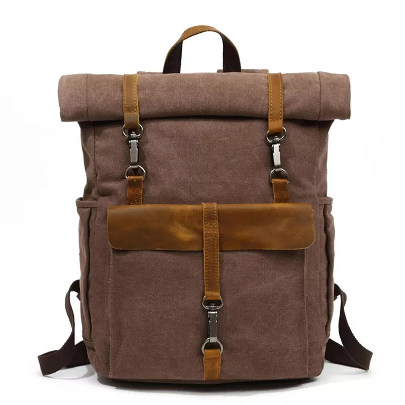 Mochila Para Notebook 15.6 Polegadas Em Lona E Couro Canastra Marrom - Machimelo