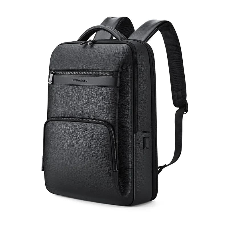 Mochila William Polo De Couro Para Notebook 15.6 Polegadas Atlas Preta - Machimelo
