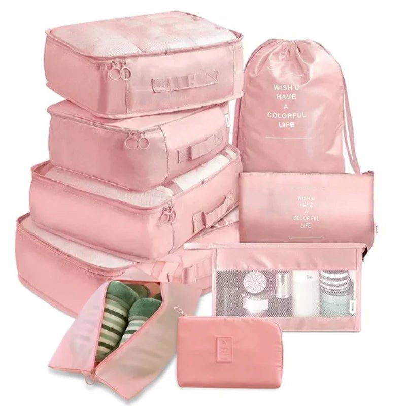 Organizador De Mala De Viagem TravelEase 9 Peças Rosa - Machimelo