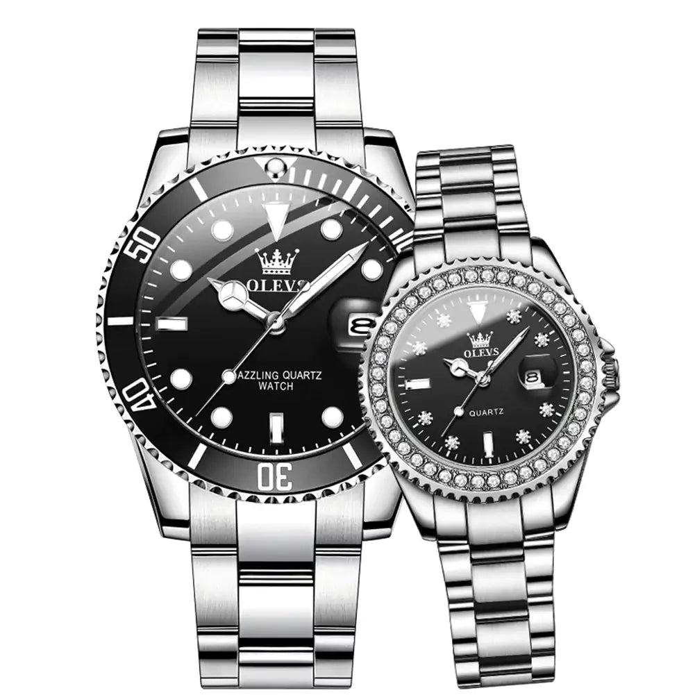 Relógio de Pulso Casal Prata Preto